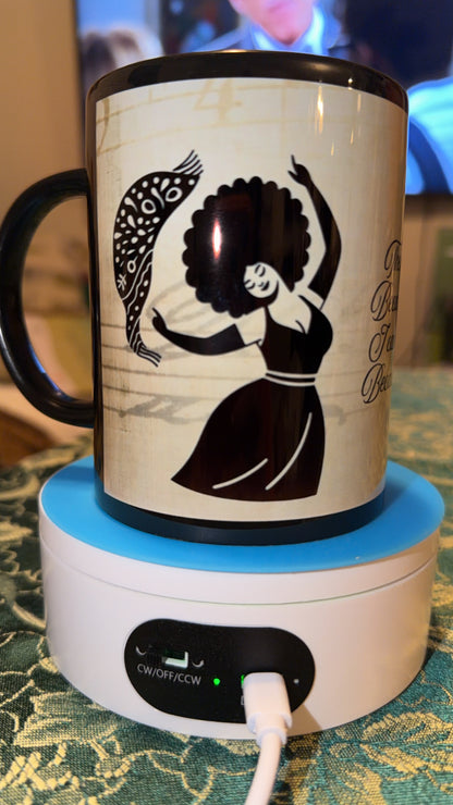 Handcrafted faith-inspired dancer mug with black handle and elegant silhouette design