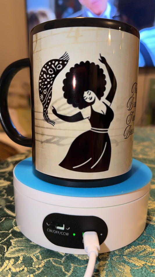 Handcrafted faith-inspired dancer mug with black handle and elegant silhouette design